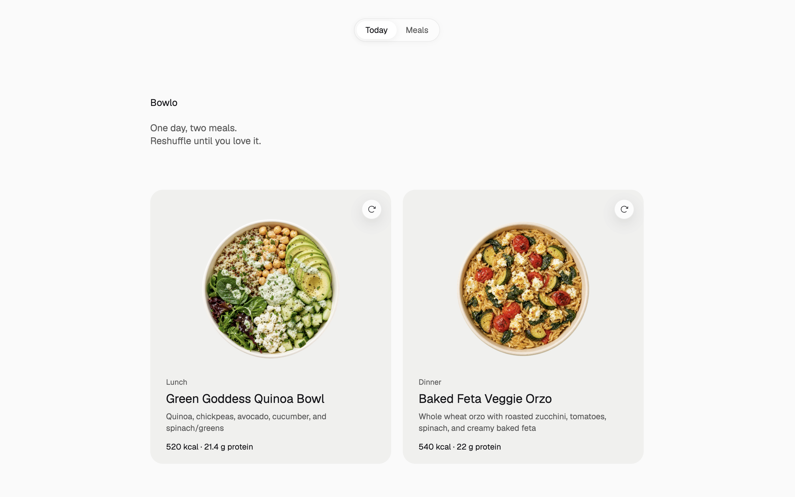 Bowlo meal planning interface